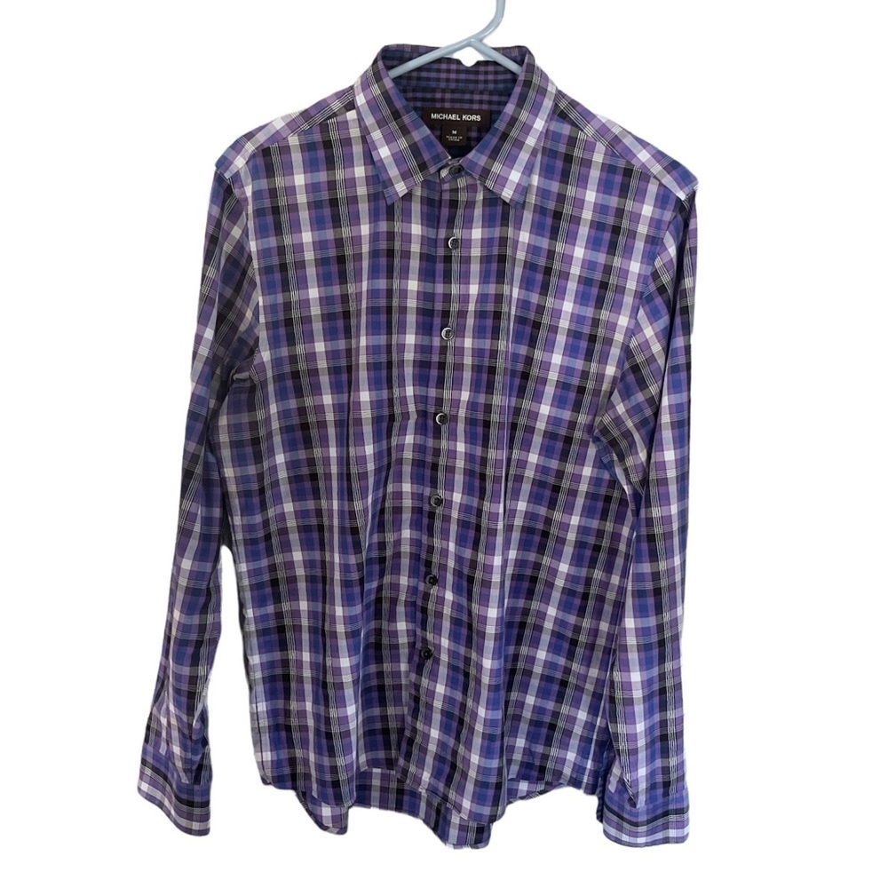 EUC - Michael Kors Men’s Long Sleeve Button Up Purple Plaid Shirt-Size Medium